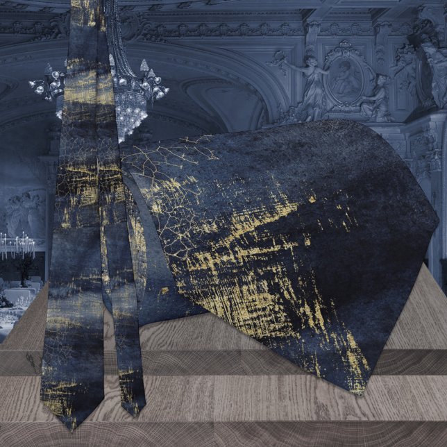 Marinblå & Guld Ådring Modern Bröllopshalsduk Slips (Skapare uppladdad)