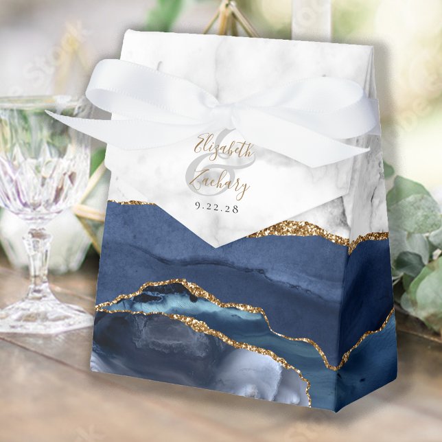 Marinblå Guld Agat Marmor Bröllop Presentaskar (Skapare uppladdad)