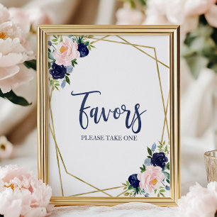 Marinblå Guld Akvarell Blommiga Förmånsskylt Poster