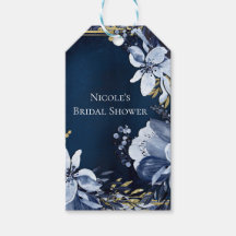 Marinblå & Guld Elegant Modernt Akvarell Blommigt