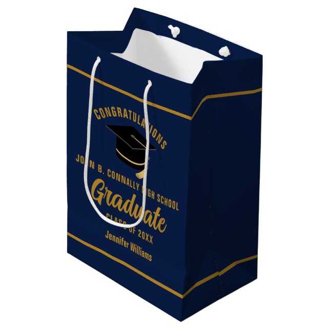 Marinblå Guld Examen Anpassad Examenfest (Framsidan Vinklad)