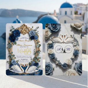 Marinblå & Guld Falskt Glitter Blommig Formell Brö Inbjudningar