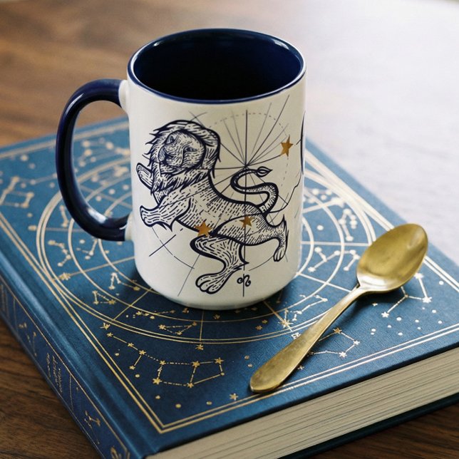 Marinblå & guld- födelsemugg för Leo Zodiac Mugg (Leo Zodiac Navy Blue & Gold Birth Mug)