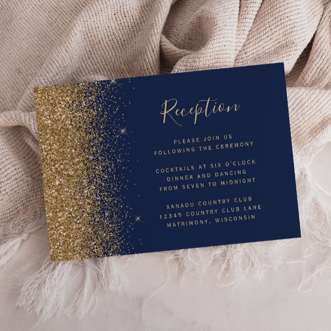 Marinblå Guld Glitter Kant Bröllopsmottagning Tilläggskort (Skapare uppladdad)