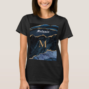 Marinblå Guld Glitter T-Shirt Anpassat Namn Boksta