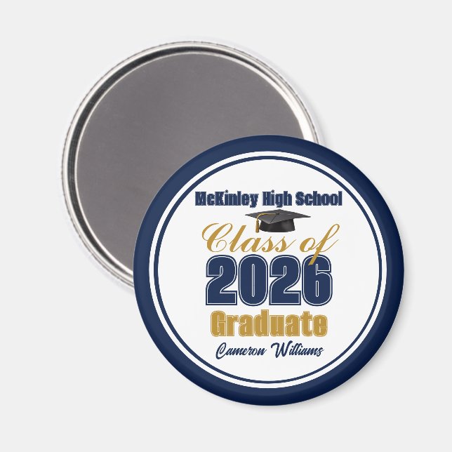 Marinblå Guld Klass 2026 Examenfest Magnet (Front/Back)