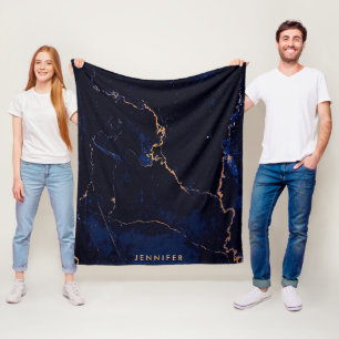 Marinblå guld- marmor fleecefilt