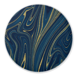 Marinblå & Guld Modern Glamour Marmor Chic Utseend Knopp