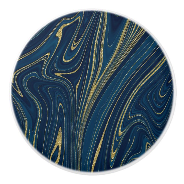 Marinblå & Guld Modern Glamour Marmor Chic Utseend Knopp (Framsidan)