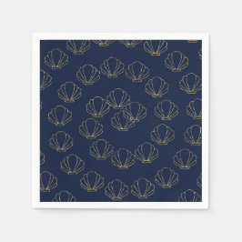 Marinblå & Guld Snigelskal Siren Bröllopsdusch Pappersservett