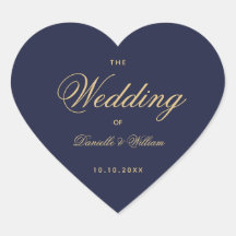 Marinblå Guldbröllop Hjärtan Elegant Kalligrafi