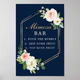 Marinblå Guldrosa Mimosa Barskylt Poster