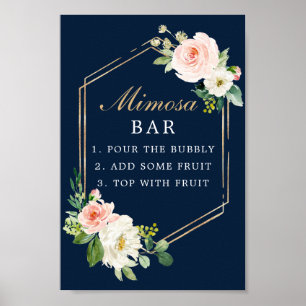 Marinblå Guldrosa Mimosa Barskylt Poster