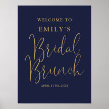 Marinblå Guldskrift Bröllopsbrunch Välkomstskylt