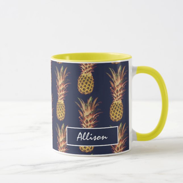 Marinblå gultpersonlig för tropiska ananas mugg (Höger)