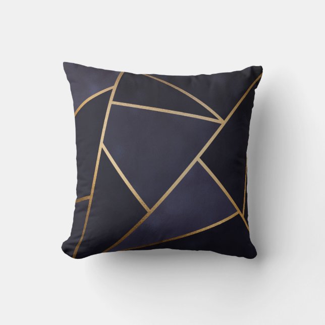 Marinblå Gyllene Trianglar Geometrisk Elegant Klas Kudde (Framsida)