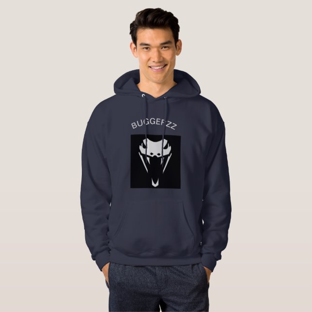 Marinblå hoodie för BUGGERZZ (Hel framsida)