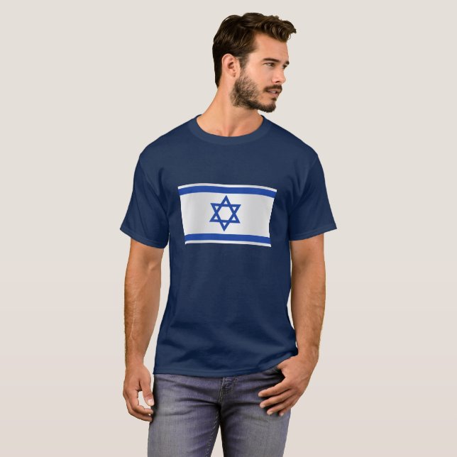 Marinblå israelisk flagga för davidsstjärna t shirt (Hel framsida)