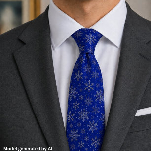 Marinblå jul med eleganta snöflingor slips