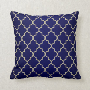 Marinblå & kaki- Quatrefoil design Kudde