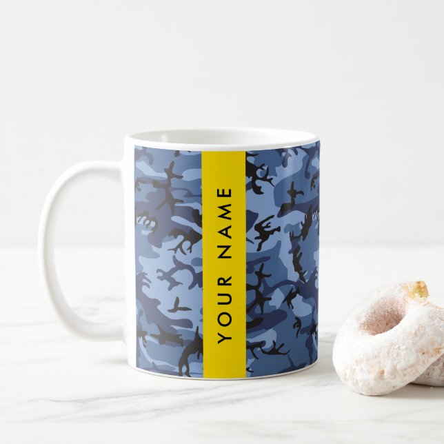 Marinblå Kamouflage Ditt namn Anpassa Kaffemugg (Med munk)