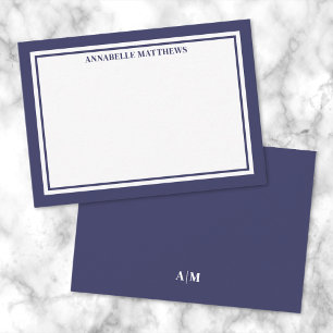 Marinblå Kant Minimalistisk Namn Monogram Anteckningskort