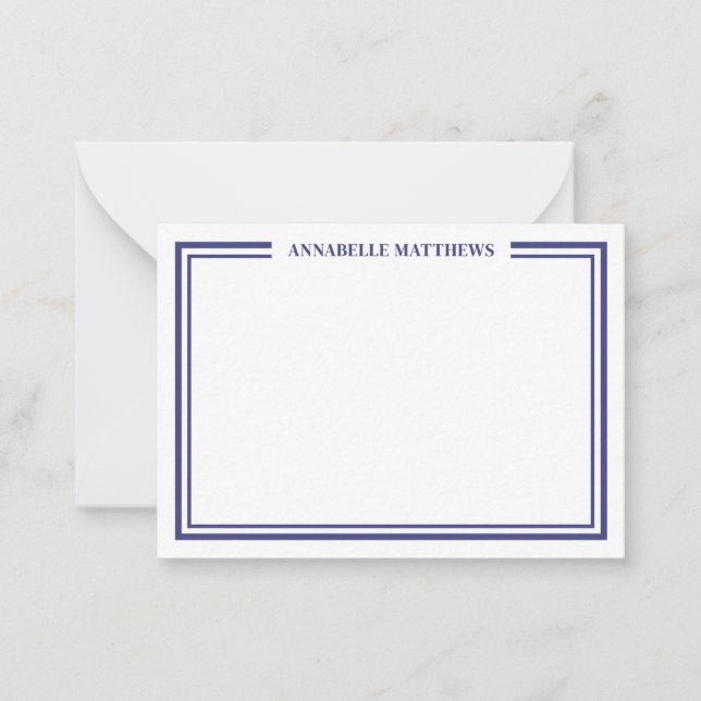Marinblå Kant Minimalistiskt Namn Monogram Anteckningskort (Framsida)