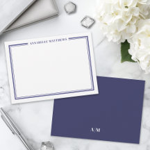Marinblå Kant Minimalistiskt Namn Monogram