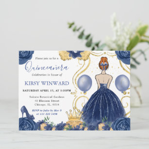 Marinblå klänning Rött hår Prinsessa Quinceanera Inbjudningar