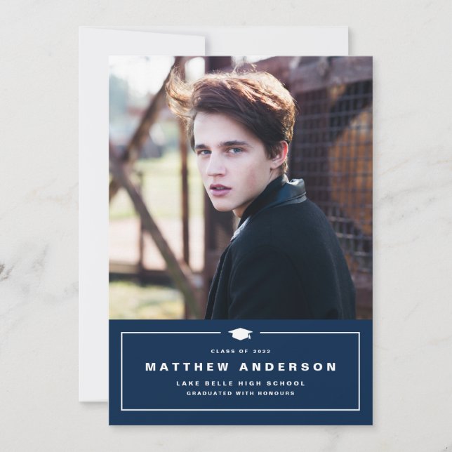 Marinblå klassisk examensmössa Foto Examen Meddelande (Framsida)