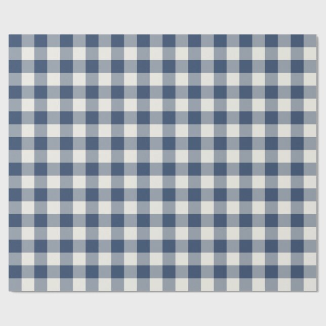 Marinblå Klassisk Picknick Rutigt Rutmönster Presentpapper (Platt)