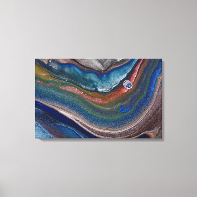 Marinblå Koppar Metallisk Virvlar Vätska Marmor Ko Canvastryck (Framsida)