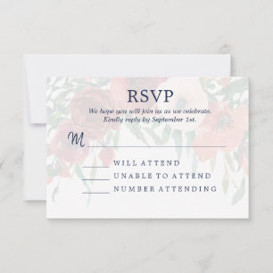 Marinblå Korall Akvarell Blommig RSVP Bröllop OSA Kort