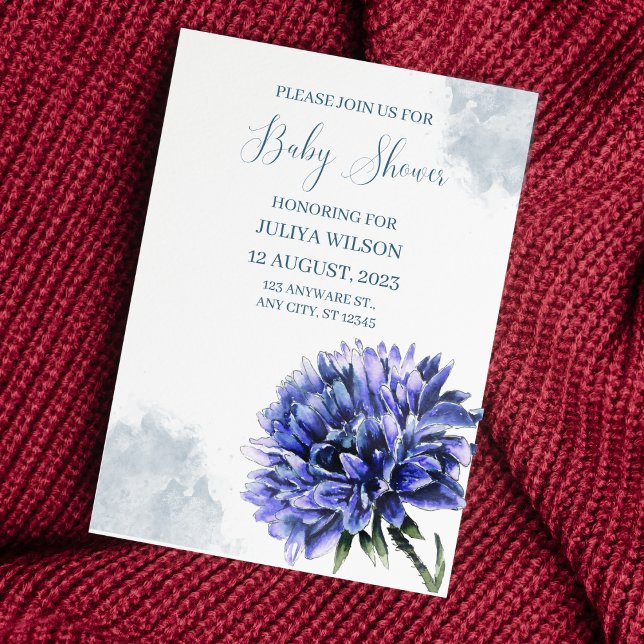 Marinblå Kornblomma pojke baby shower  Inbjudningar (Skapare uppladdad)