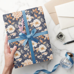 Marinblå Kräm Ferskros Blommig Presentpapper
