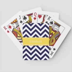 Marinblå Lg Chevron Pineapple Namn Monogram Casinokort