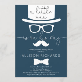 Marinblå lite manpojkebaby shower inbjudningar