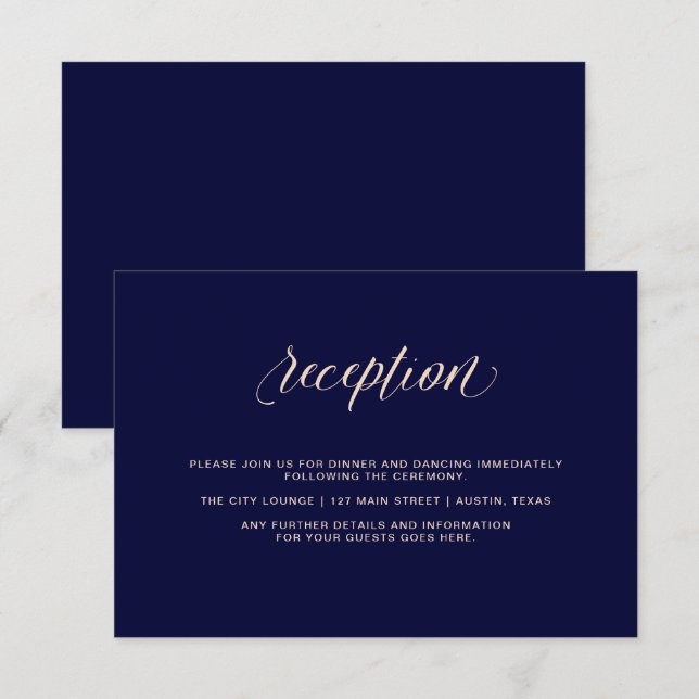 Marinblå med rosafärgad typografi | Bröllopsfest Inbjudningar (Fram/baksida)
