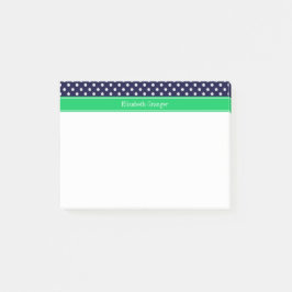 Marinblå med vita prickar Smaragdgrön namnmonogram Post-it Block