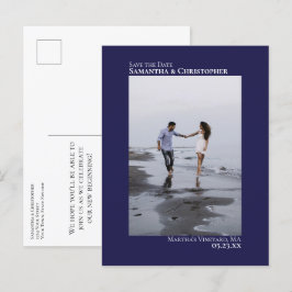 Marinblå Minimalistisk Bröllopsfoto Spara Datum Meddelande Vykort