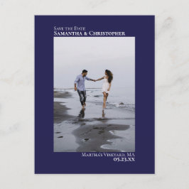 Marinblå Minimalistisk Bröllopsfoto Spara Datum Meddelande Vykort
