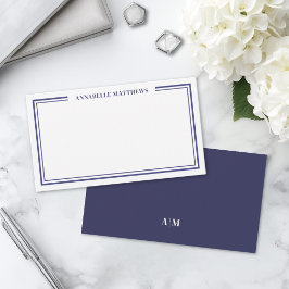Marinblå Minimalistisk Initial Namnmonogram Anteckningskort