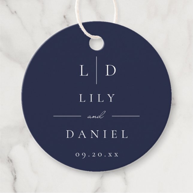 Marinblå Minimalistisk Monogram Bröllop Gåvor Etiketter (Framsida)