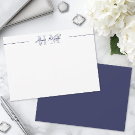 Marinblå Minimalistisk Namnmonogram i Skript Anteckningskort