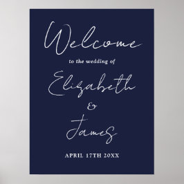 Marinblå minimalistisk script vigsel välkomstskylt poster