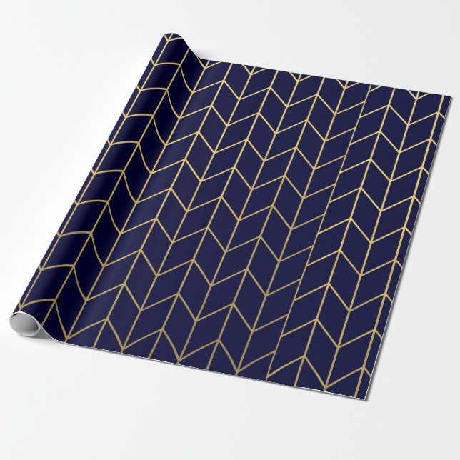 Marinblå modern chic för gul guld- sparre presentpapper (Utrullad)