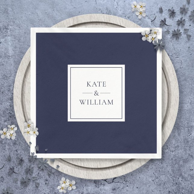 Marinblå Modern Klassisk Bröllop Pappersservett (Navy Blue Classic Modern Wedding Napkins)