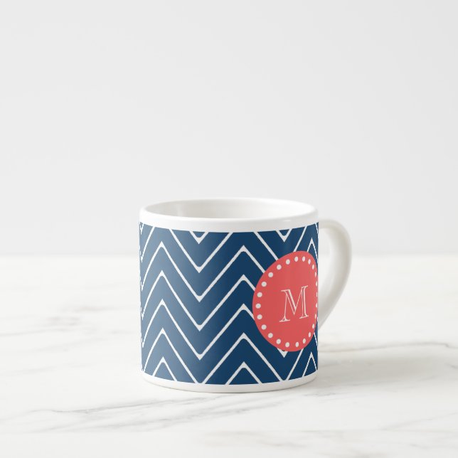 Marinblå Monogram för korall för sparremönster | Espressomugg (Framsida höger)