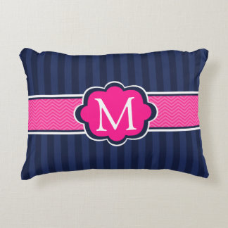 Marinblå Monogram för randshock rosaanpassningsbar Prydnadskudde