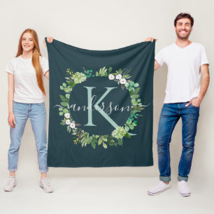 MARINBLÅ MONOGRAM FÖR VATTENFÄRG FÖR GRÅ FLEECEFILT